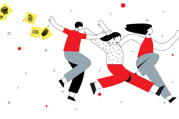 Drie personen die een scrum-sprint trekken