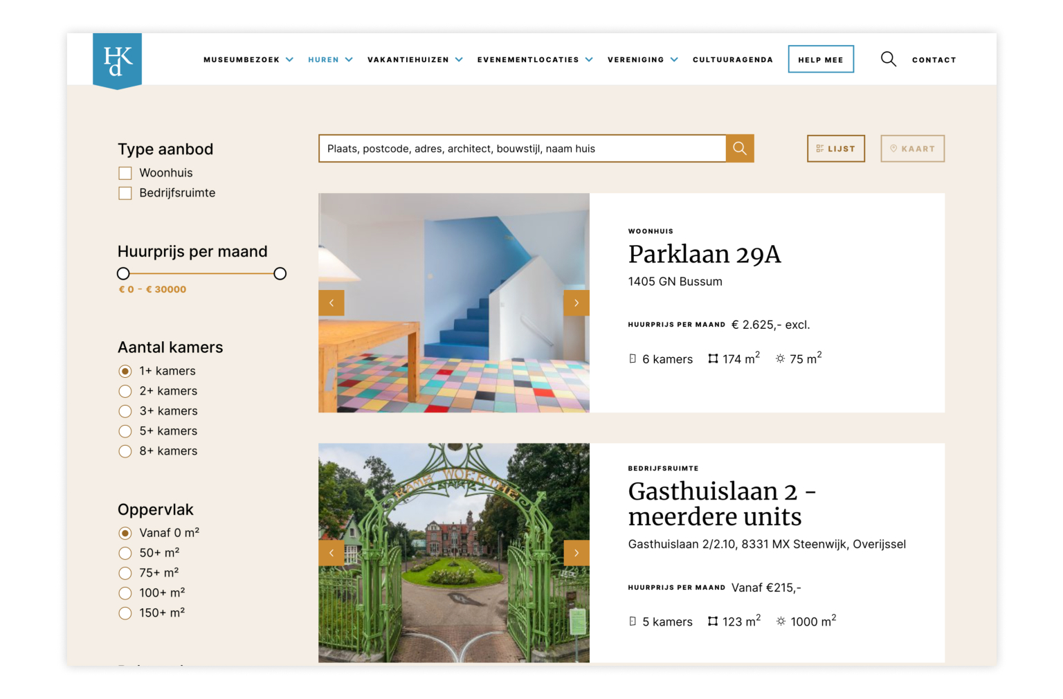 Huurhuizen Hendrick de Keyser overzicht