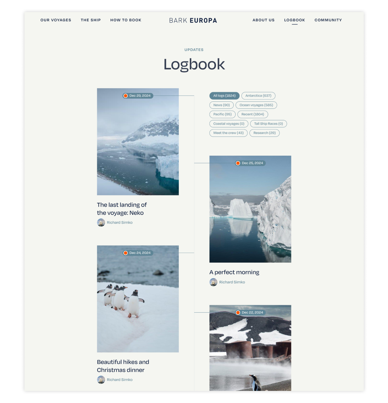 Bark Europa website voorbeeld logbook desktop