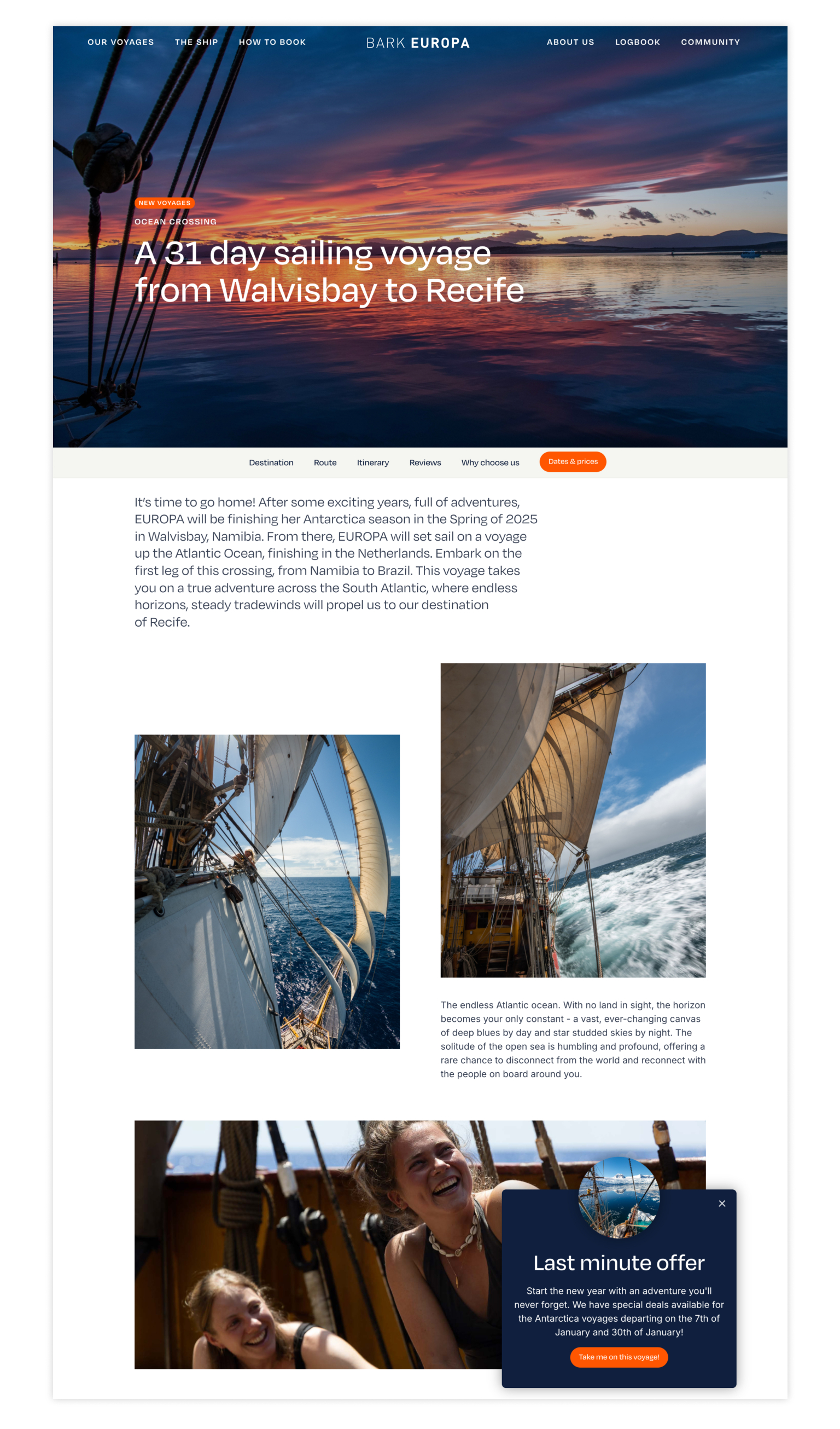 Bark Europa website voorbeeld voyages desktop