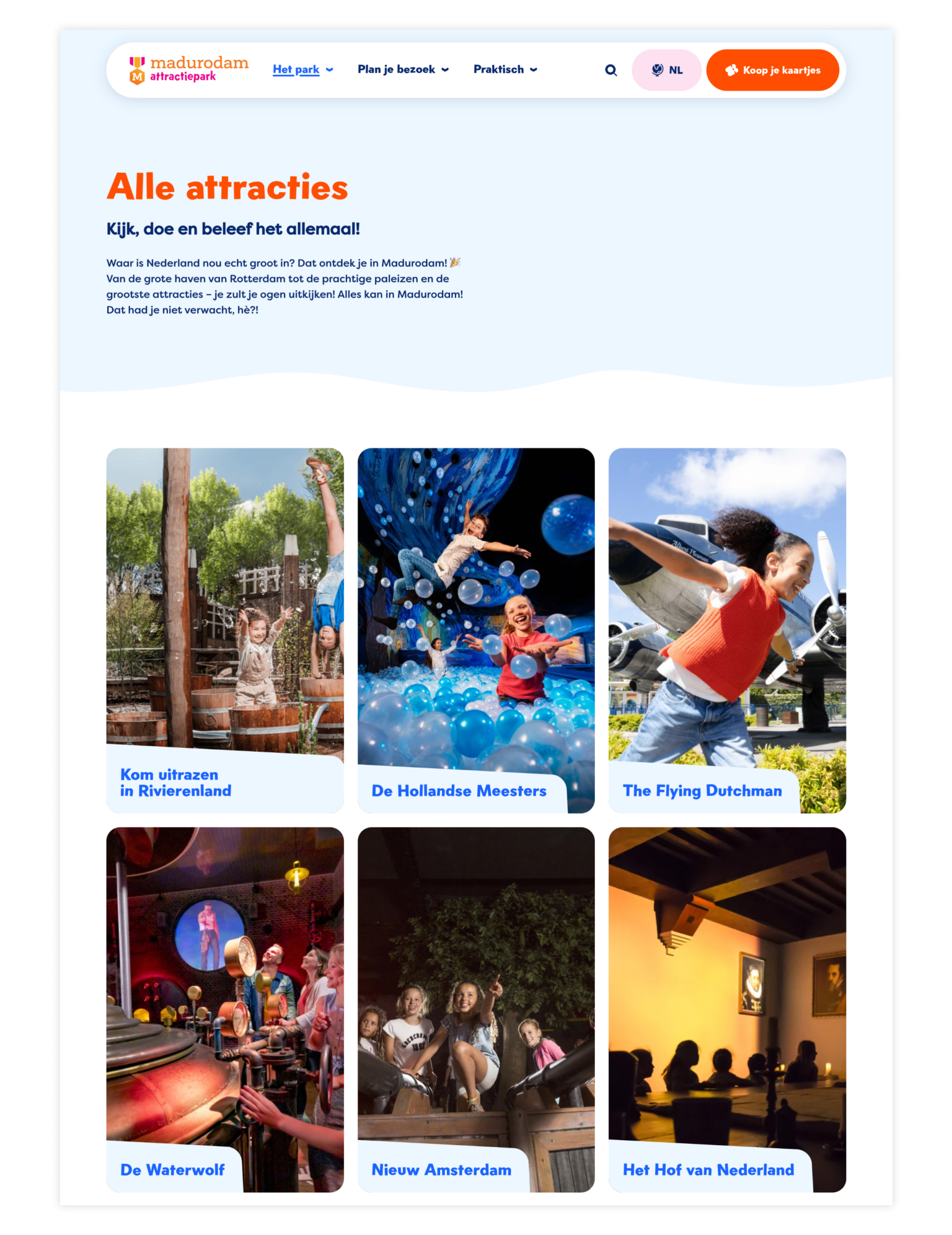 Screenshot pagina Alle attracties Madurodam