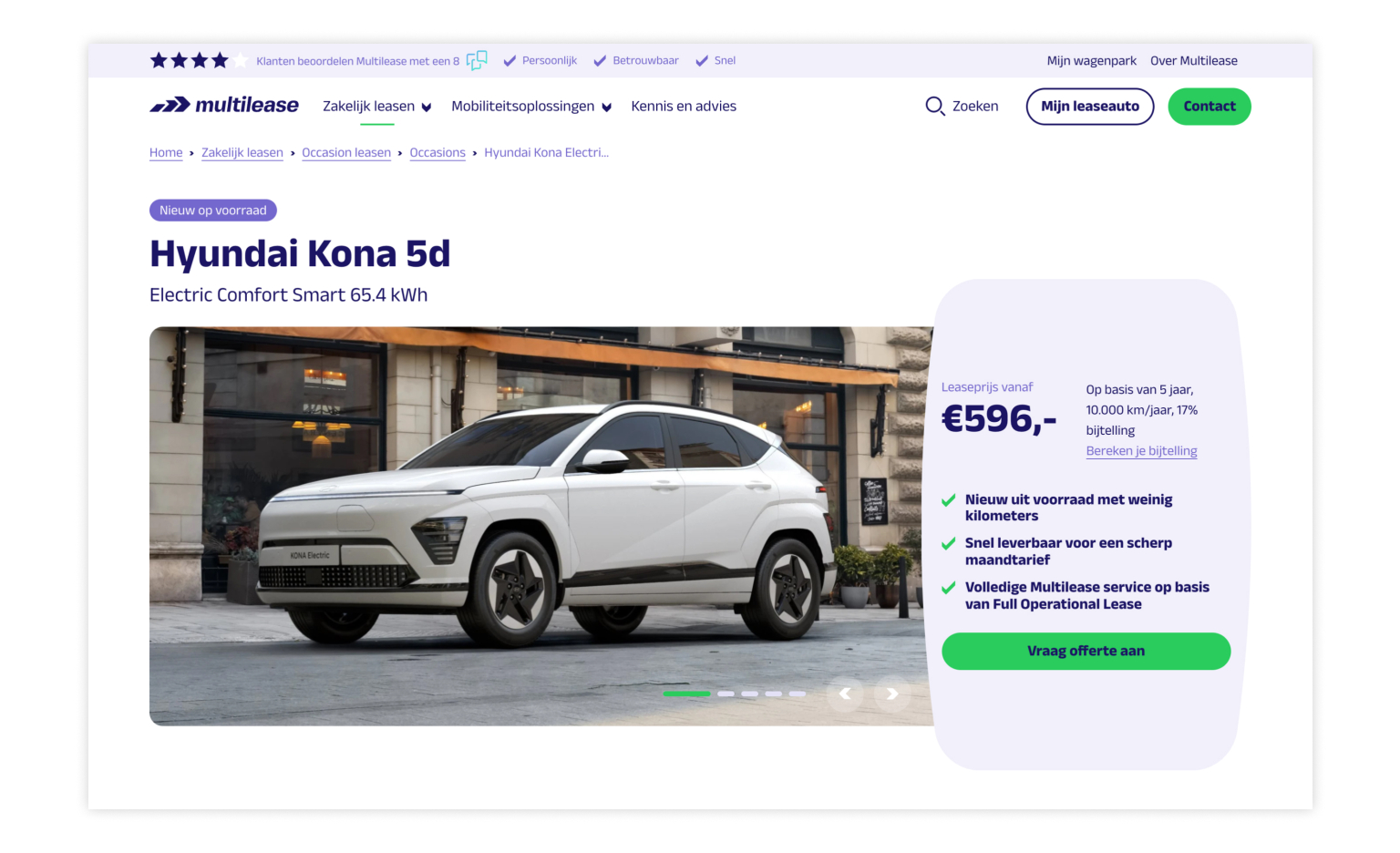 Screenshot website Multilease informatie auto