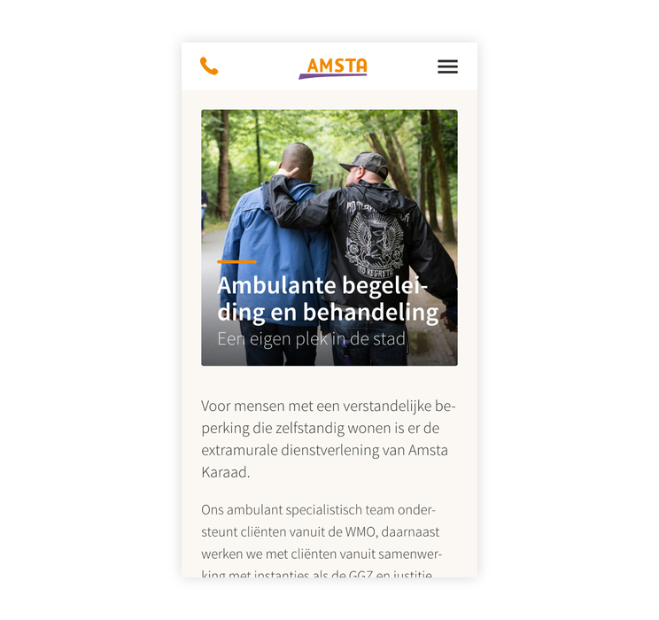Screenshot website Amsta op smartphone