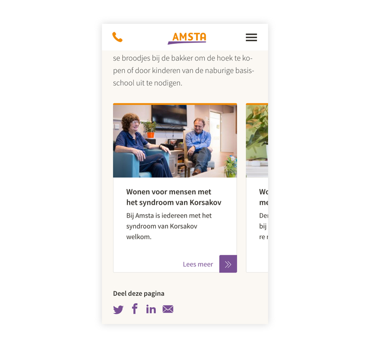 Screenshot website Amsta op smartphone