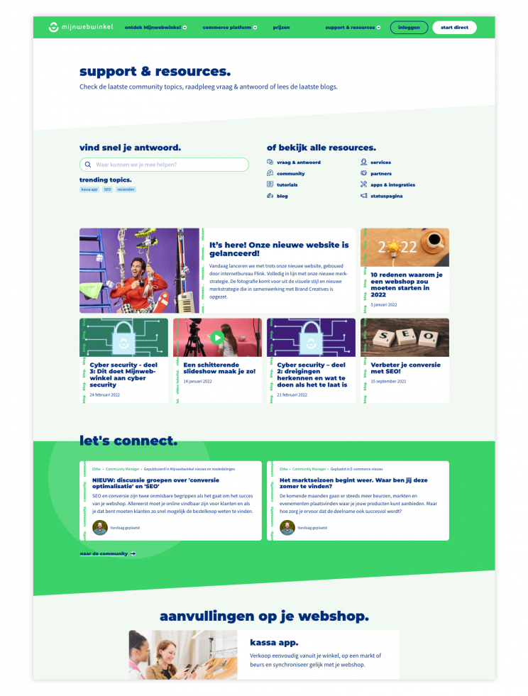Mijnwebwinkel screenshot website support & resources