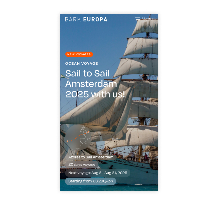 Bark Europa website voorbeeld voyages mobile
