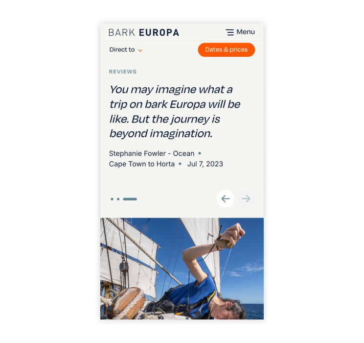 Bark Europa website voorbeeld voyages mobile