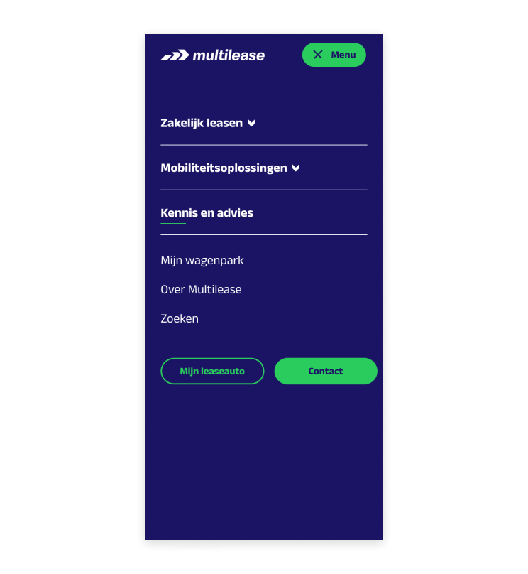 Menu mobiele website Multilease