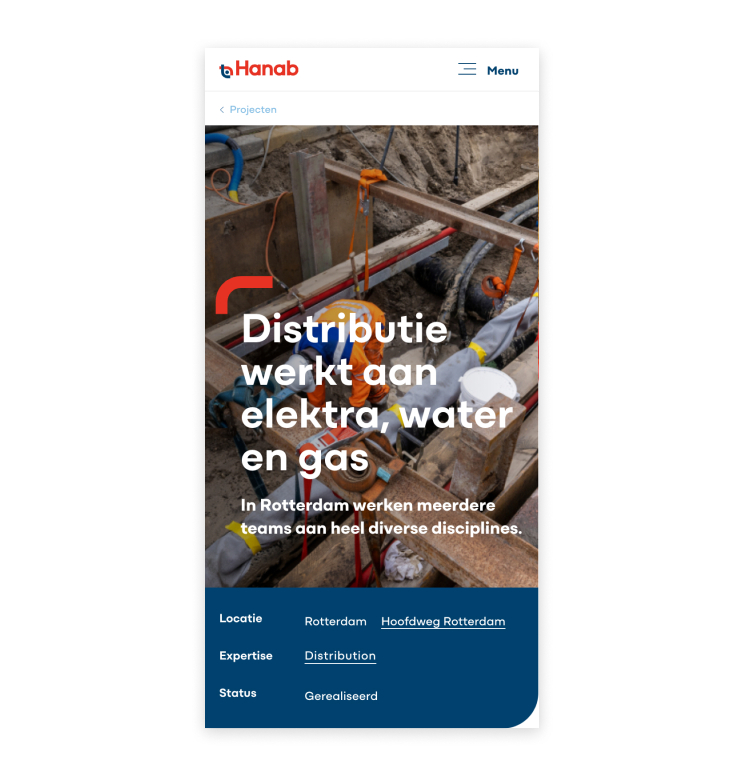 Screenshot mobiele website Hanab divisie beschrijving