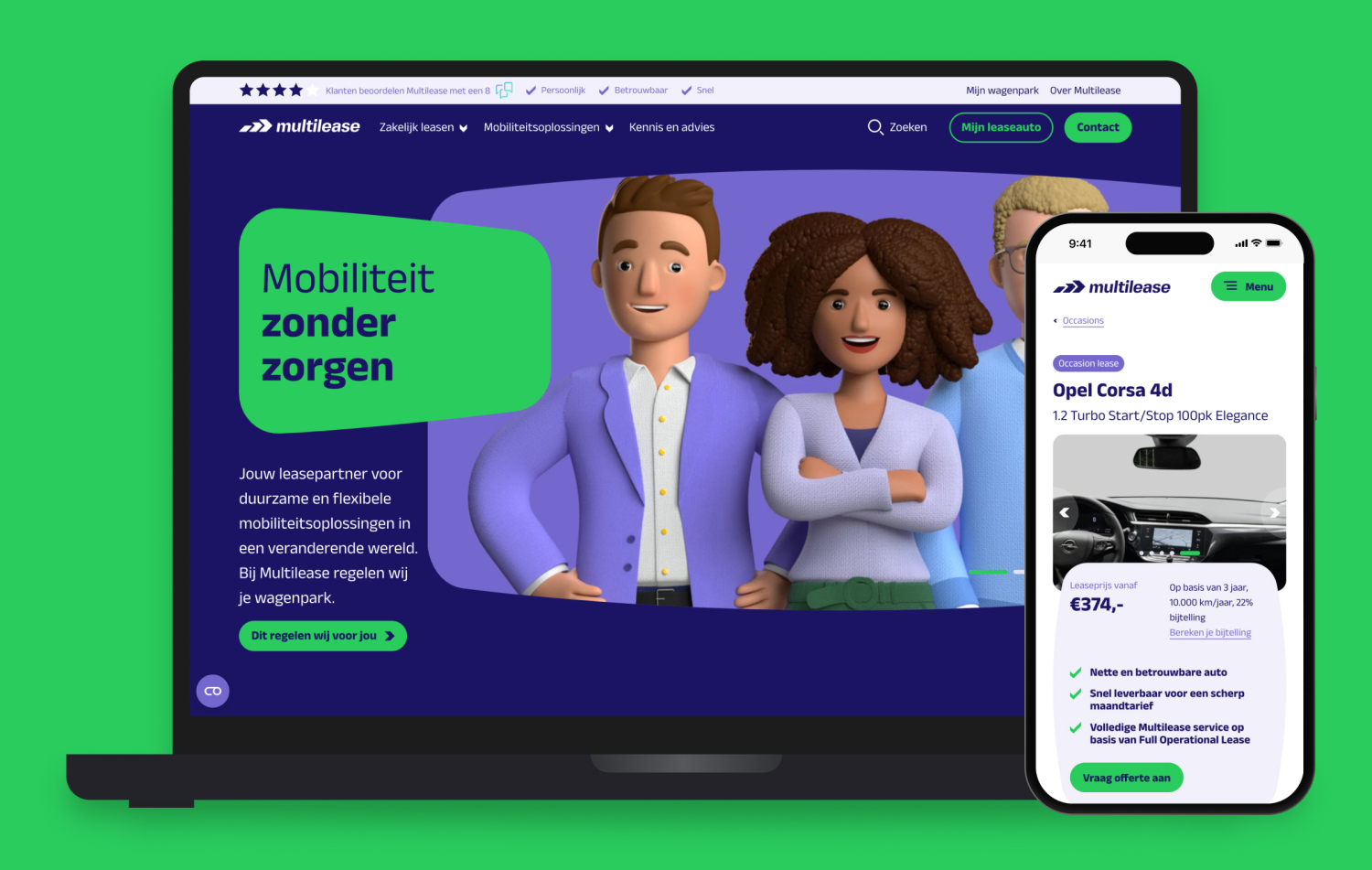 Multilease homepagina en mobiel screenshot